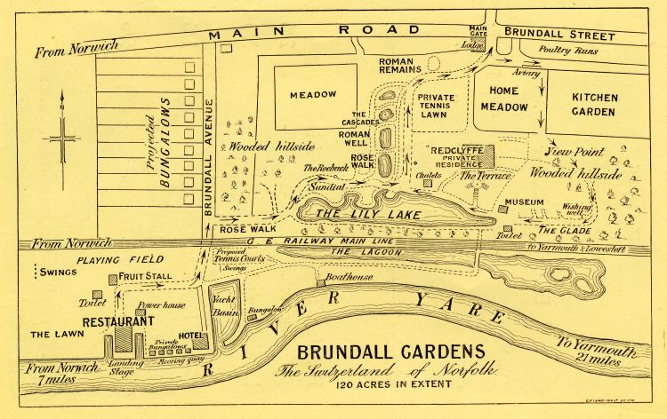 PicturThis map of the Gardens is from Frederick Holmes Cooper's time and shows the landing stage from the river and the suggested tour round the estate with arrows pointing the way.e