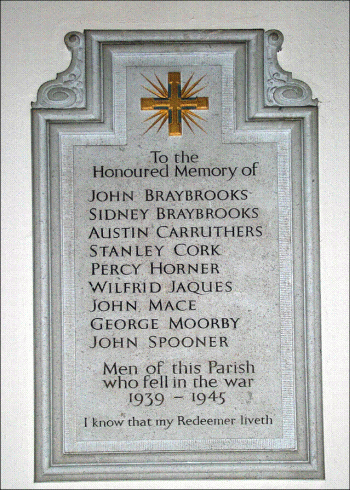This Memorial in St Laurence Church is to Brundall men who died in the Second World War.